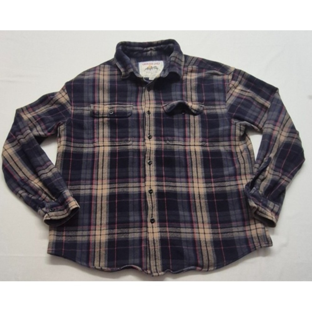 American Eagle men's‎ plaid long sleeve button up flannel shirt LG 100% Cotton